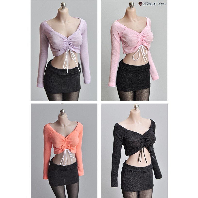 Áo thun nữ doll figure 1/6 có dây rút co dãn dành cho body phicen, jiaoudoll, verycool