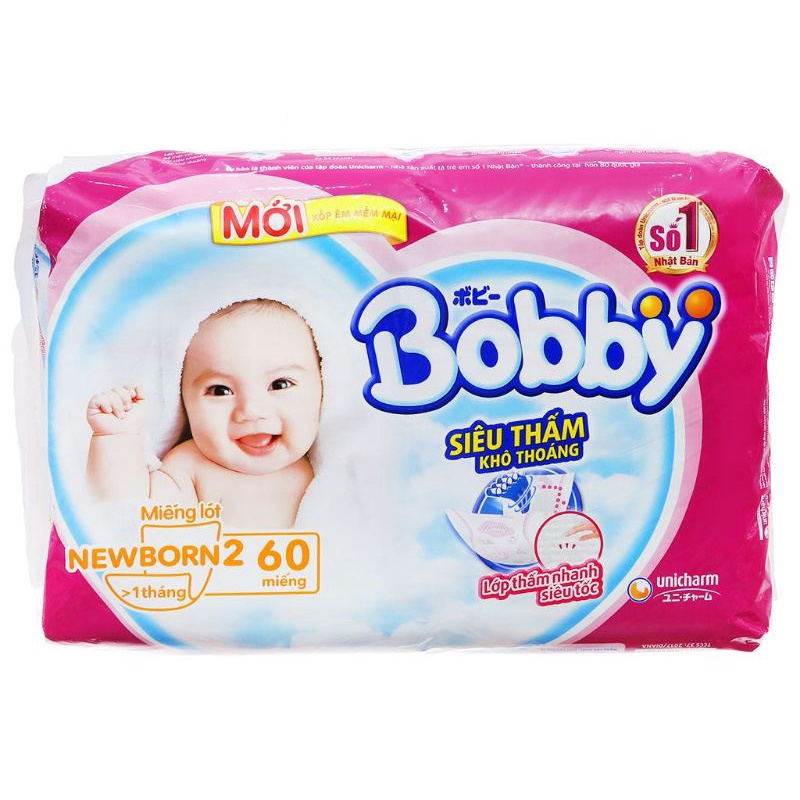 Miếng lót cho bé NB2 Bobby (trên 1 tháng) 60 miếng
