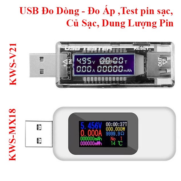 USB Đo Dòng - Đo Áp ,Test pin sạc, Củ Sạc, Dung Lượng Pin USB tester / kiểm tra đo dòng điện KWS-V21 KWS-MX18