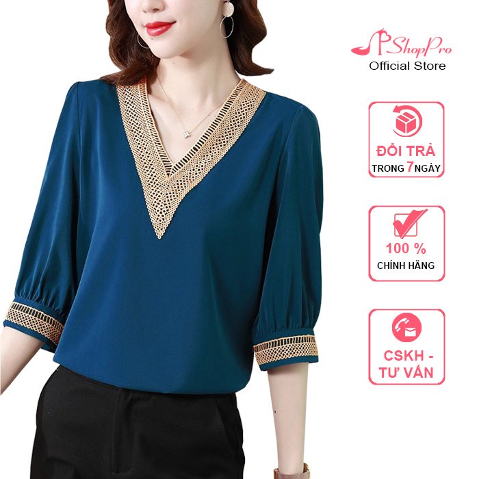 SHOPPRO - THỜI TRANG CÔNG SỞ - ÁO SƠ MI CÔNG SỞ KIÊU ÁO SƠ MI HÀN QUỐC TAY LỠ PHỐI CỔ V REN 3A03