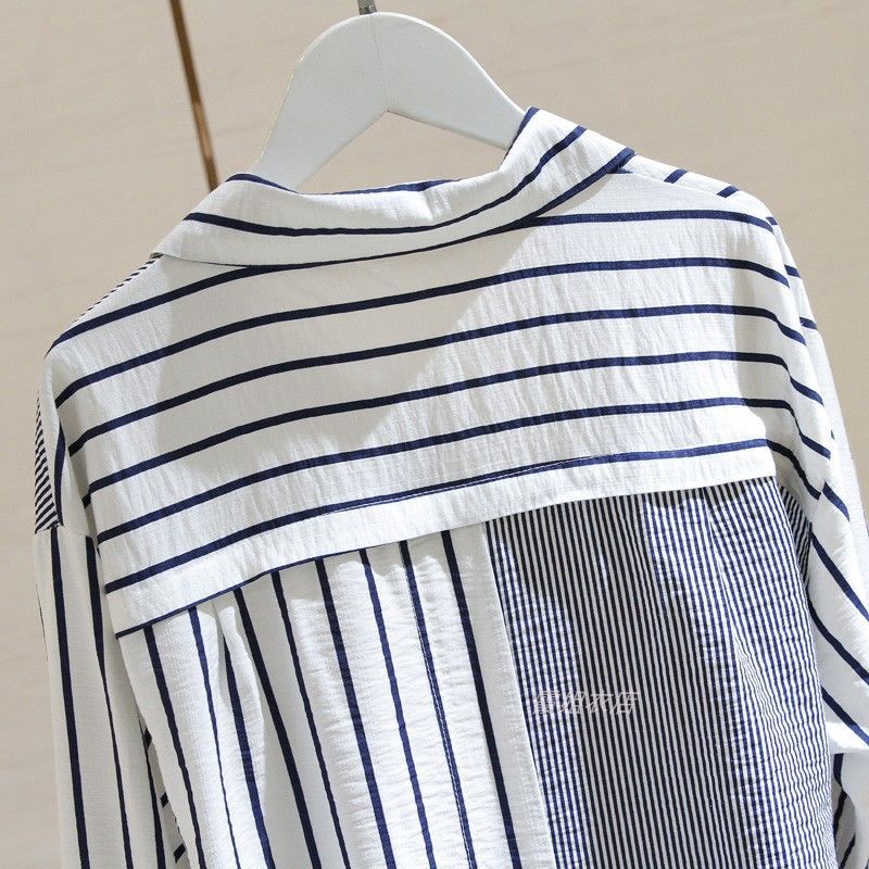 Áo sơ mi RENJIANVSHENG 164715 tay dài dáng rộng họa tiết kẻ sọc dễ phối đồ size M-4XL thời trang cho nữ
