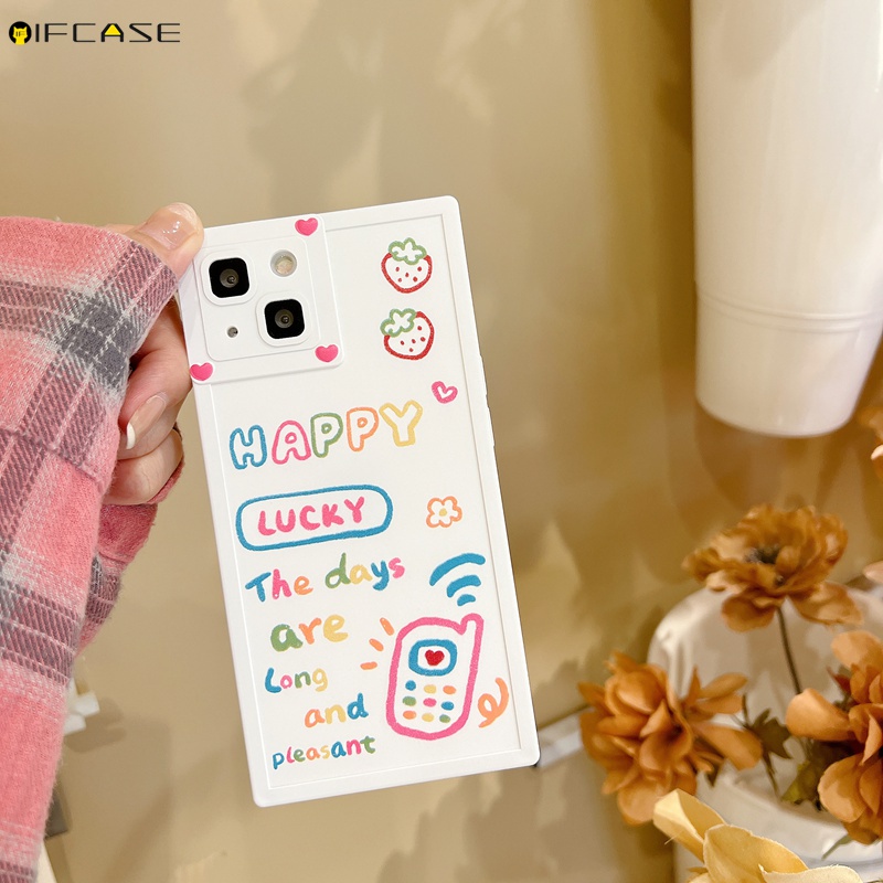 Ốp Điện Thoại Dẻo Hình Vuông Họa Tiết Trái Tim / Chữ Đơn Giản Kèm Vòng Tay &amp; Dây Đeo Cho iPhone 13 12 11 Pro Max XS Max XR X