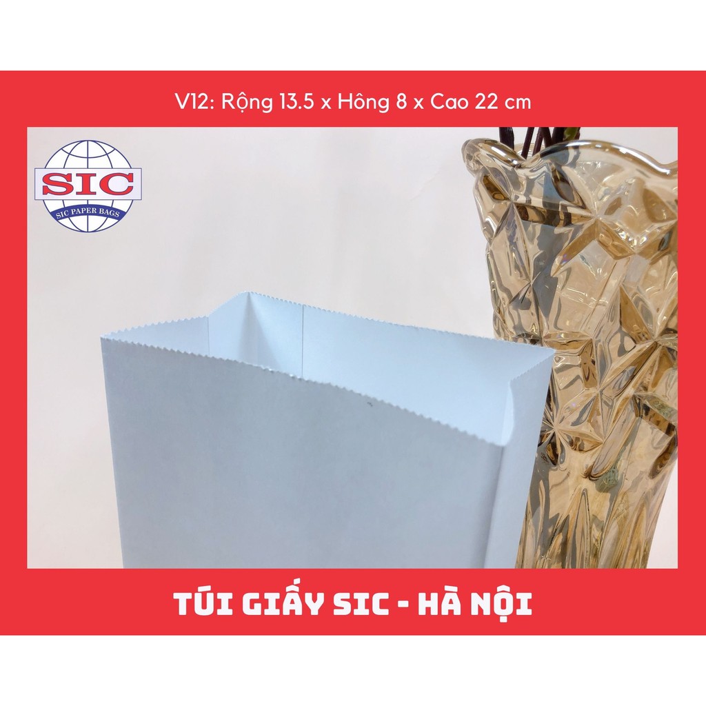 [SET 15 CHIẾC] TÚI GIẤY KRAFT XI MĂNG V12: 13.5x8x22 MÀU TRẮNG KHÔNG QUAI ( ẢNH THẬT)