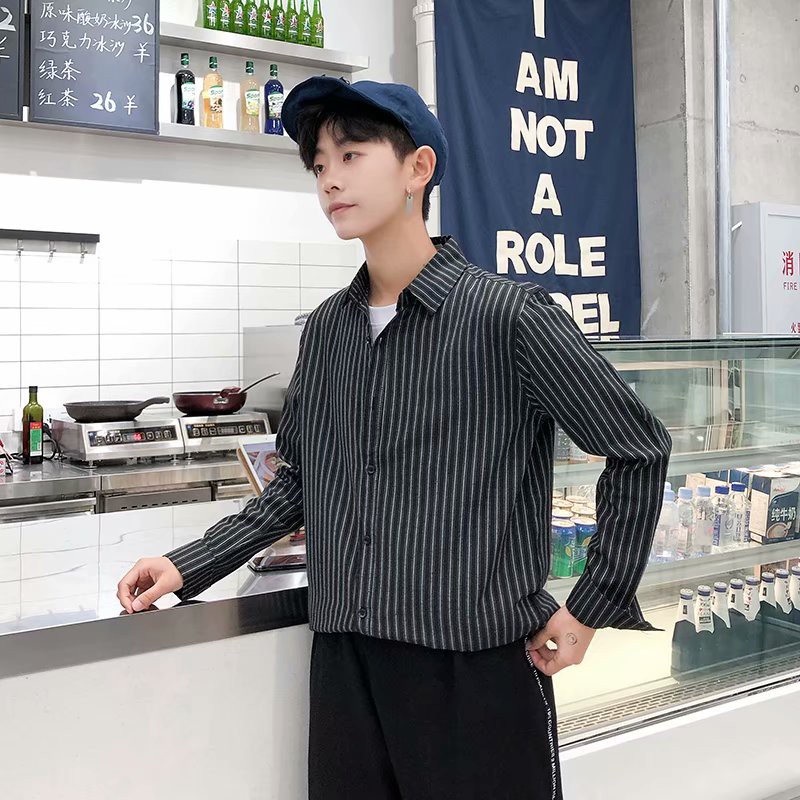 Men's fashion style striped long-sleeve shirt