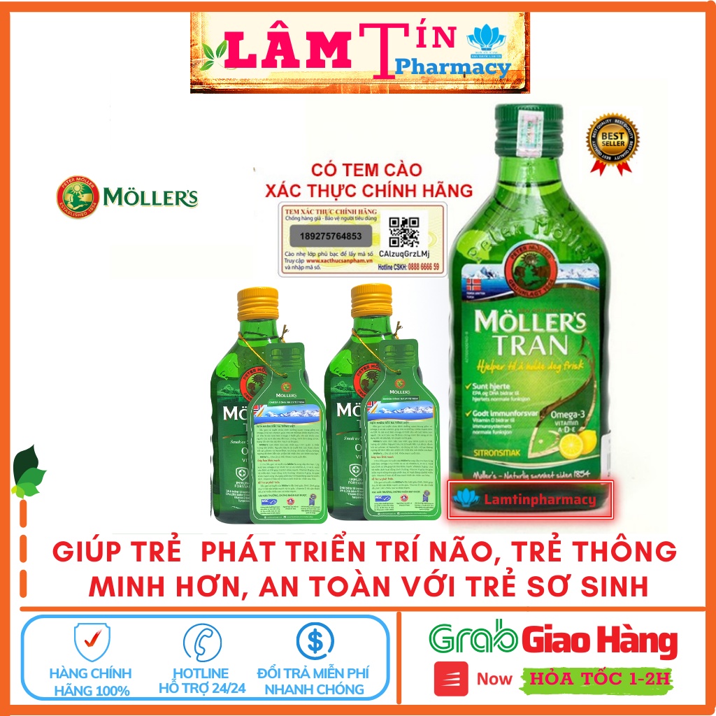 Moller's Tran Dầu gan cá tuyết Omega 3 DHA NaUy { Hàng chính hãng } cho trẻ sơ sinh từ 4 tuần tuổi vị chanh lọ 250ml