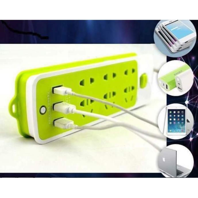 Ổ điện đa năng thông minh chống giật an toàn 9 ổ kèm 3 cổng sạc usb tiện dụng màu xanh ( tuyển khách sỉ)