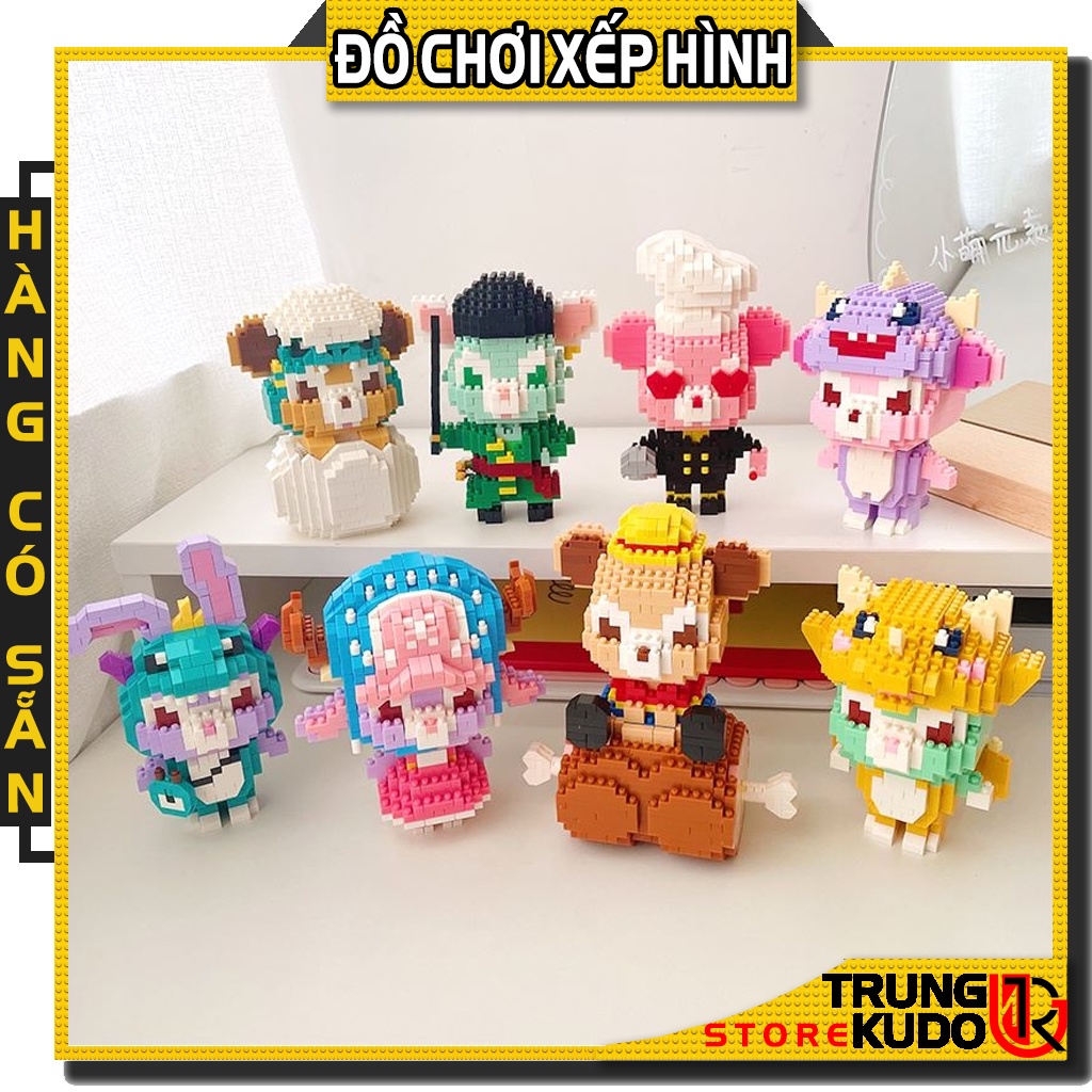 Mô hình One Piece phiên bản Gấu và Thỏ Stella Lou hóa trang dạng đồ chơi xếp hình dùng làm quà tặng, đồ decor