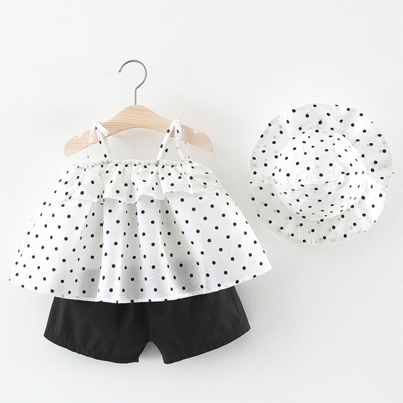 BEAR LEADER Set Đồ Mùa Hè 2 Món Gồm Áo Hai Dây Họa Tiết Chấm Bi + Quần Ngắn Màu Trơn Hợp Thời Trang Cho Bé Gái 2-6 Tuổi
