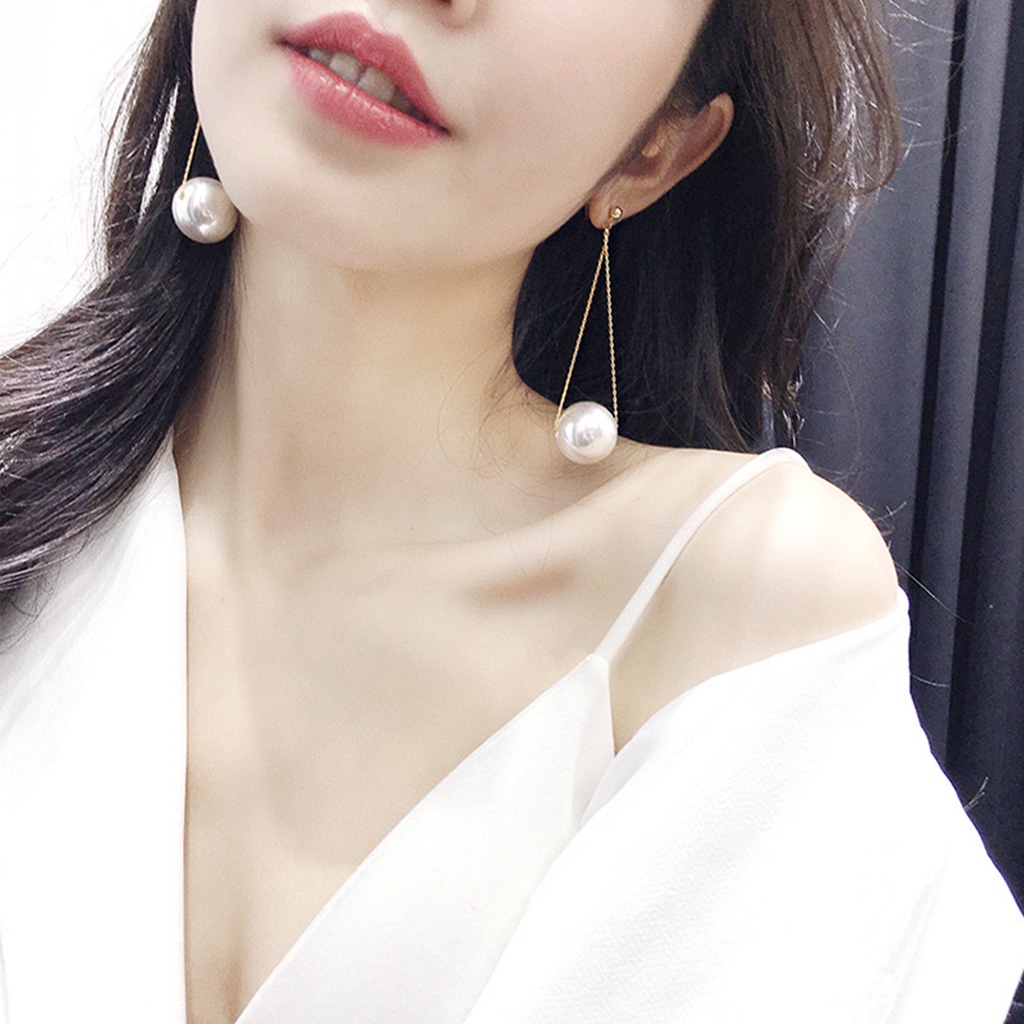 Đôi Bông Tai Dáng Dài Đính Ngọc Trai Nhân Tạo Thời Trang Cho Nữ