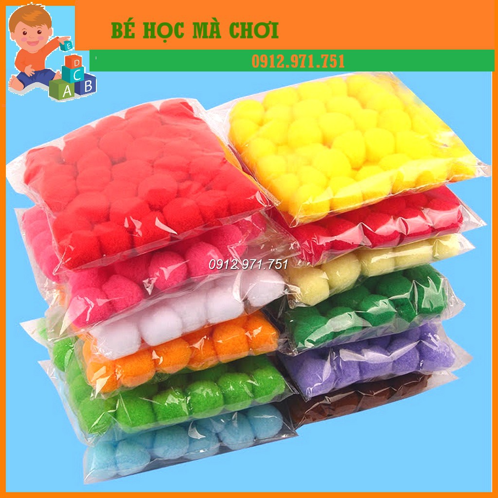 Pompom bông loại đẹp được CHỌN MẦU cho bé chơi các trò homeschooling