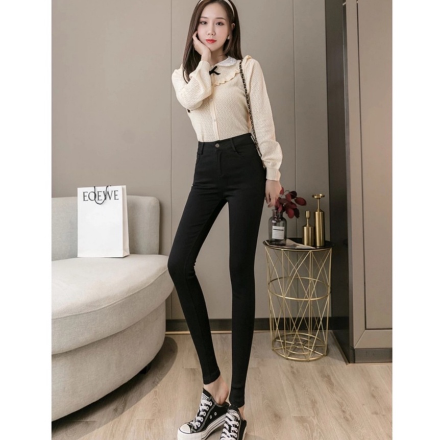 Quần legging nữ cạp cao nâng mông khóa kéo 1 khuy vải UMI đen gen bụng dáng ôm dài Quần tregging nữ đi học làm công sở