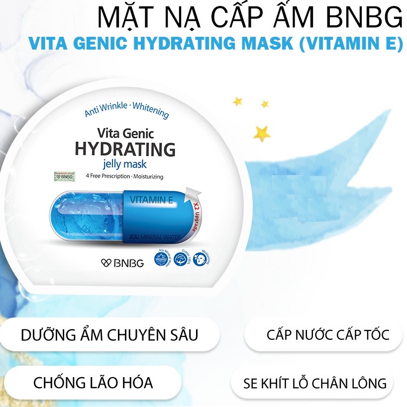 Combo 5 Mặt Nạ BNBG giúp cấp nước dưỡng ẩm, căng bóng Vitamin E Vita Genic Hydrating Jelly Mask 30ml x 5