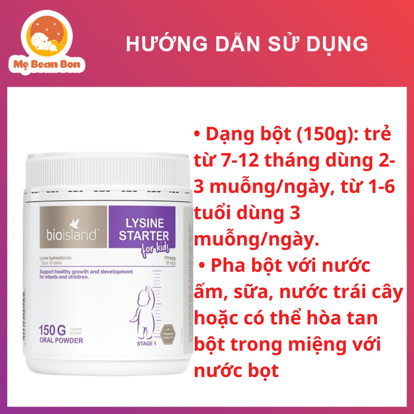 Bột tăng chiều cao Bioisland Lysine Starter For Kids 150g Úc  giúp hấp thụ canxi phát triển chiều cao thể trạng cho bé