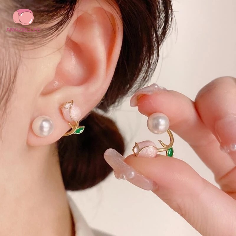 Bông Tai Hình Hoa Tulip Đính Ngọc Trai Giả Sang Trọng Cho Nữ