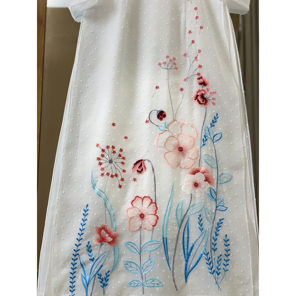 Áo dài bạch tuyết tà dài 130cm 4 tà siêu xinh họa tiết thêu sắc xảo Nét Việt