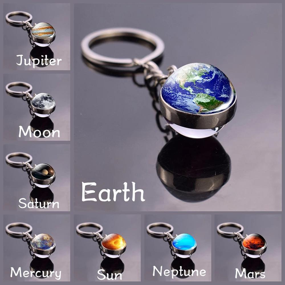 Móc Khóa Quả Cầu Thủy Tinh Hai Mặt Phát Sáng Trong Đêm Hình Mặt Trời Galaxy Nebula