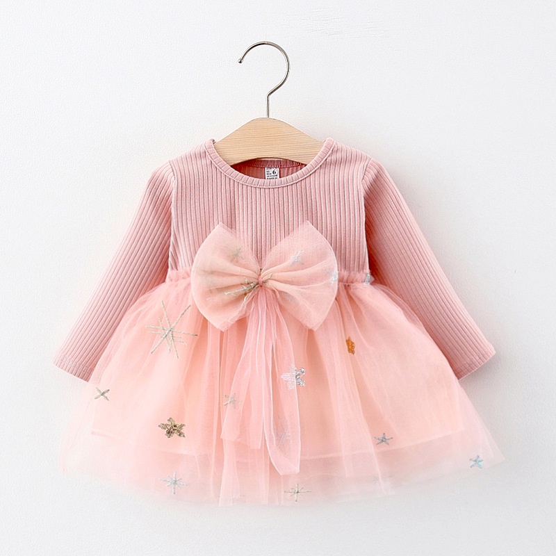 Baby gilr quần áo dài tay váy bông dễ thương váy hồng mềm mại cho bé quần áo dự tiệc sinh nhật