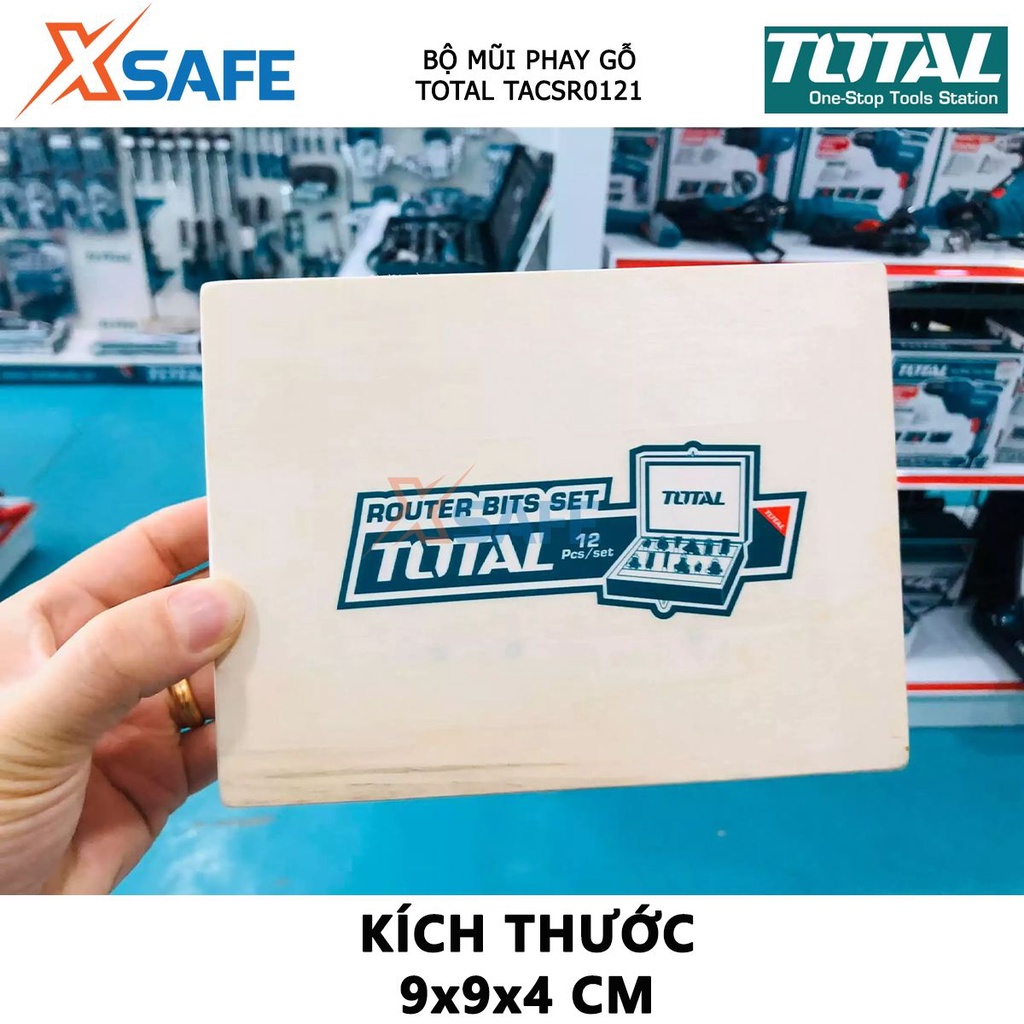 Bộ 12 mũi phay gỗ TOTAL đường kính mũi 6-8-12mm, dùng tạo hình, chạm khắc bề mặt gỗ - chính hãng