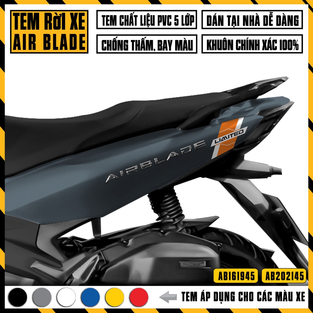 Tem Air Blade Thiết Kế Limited | AB45 | Decal Dán Xe Máy AirBlade AB 2016 2019 2020 2021 2022 Đỏ Đen Trắng Vàng Xanh ...