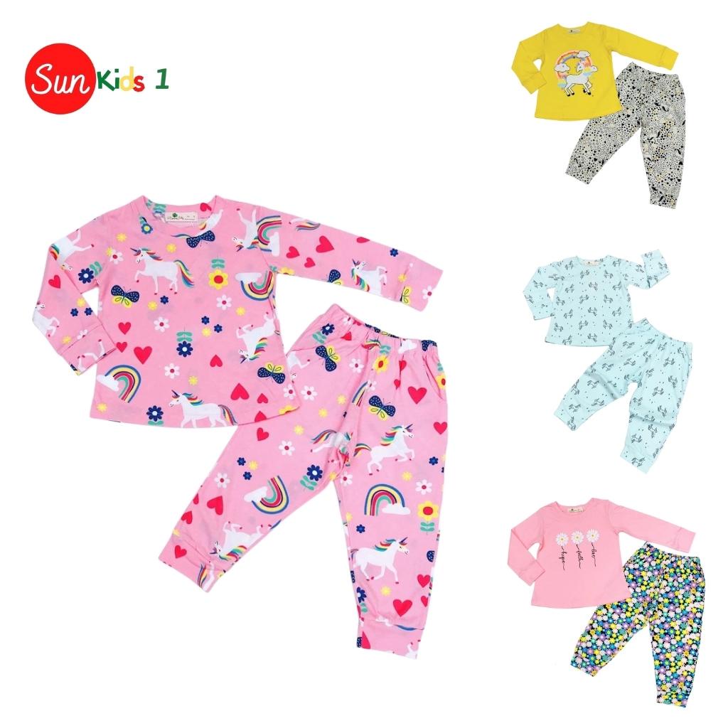 Bộ thu đông cho bé gái, đồ bộ thun bé gái chất cotton mềm mát, size 1-10 tuổi - SUNKIDS1