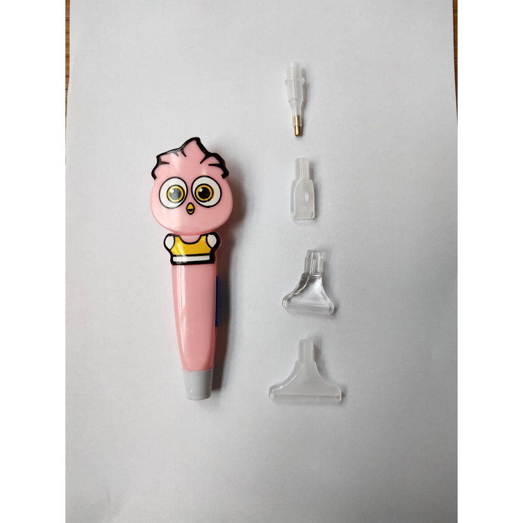 Bút đính đá 1 viên, 3 viên, 6 viên, 9 viên có đèn cute dễ dùng màu hồng