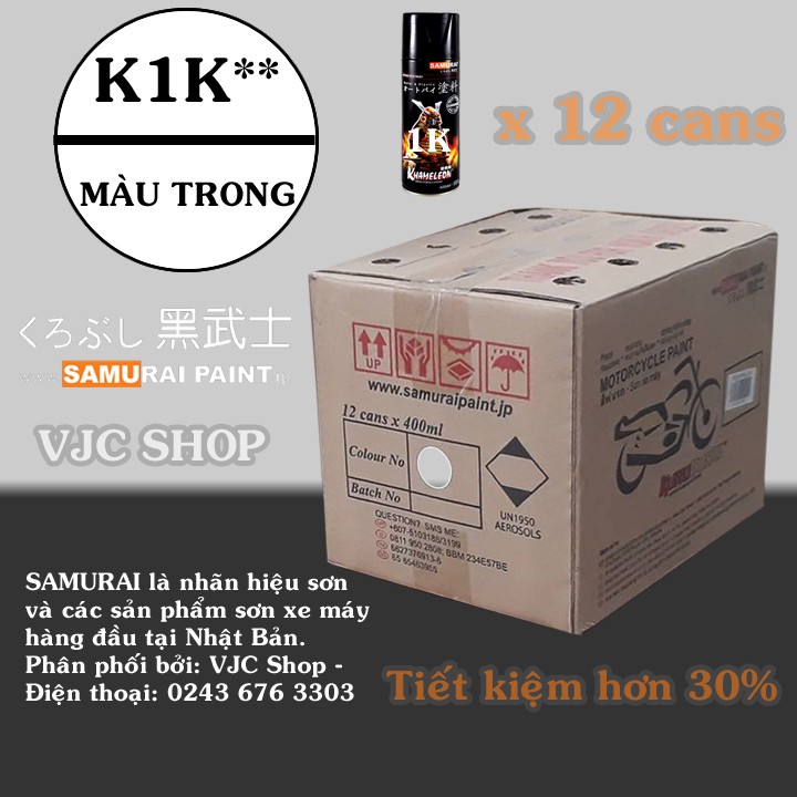 Thùng 12 chai sơn xịt sơn xe máy Samurai màu trong