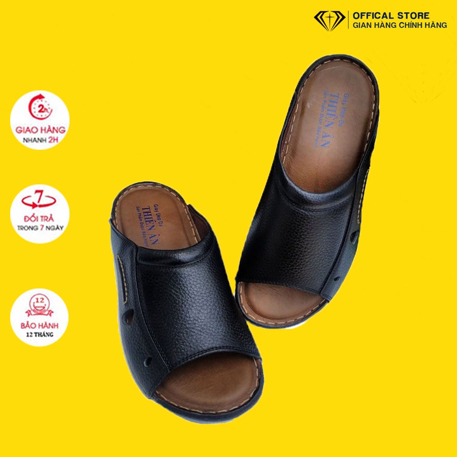 Dép da nam Thiên Ân quai ngang cao cấp da bò thật D98