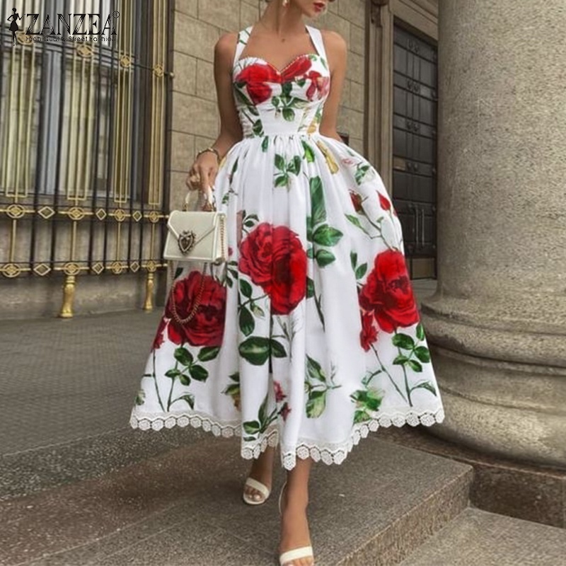 Đầm dài không tay ZANZEA họa tiết hoa vintage cho nữ
