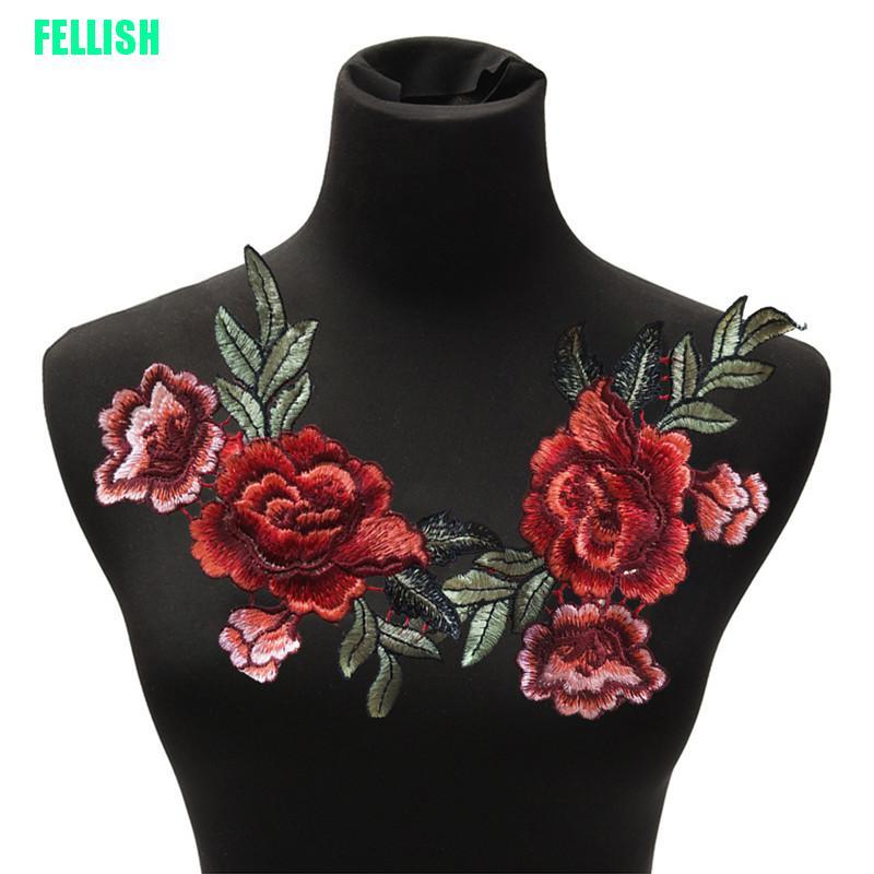 Set 2 miếng vá hình hoa hồng thêu trang trí quần áo
