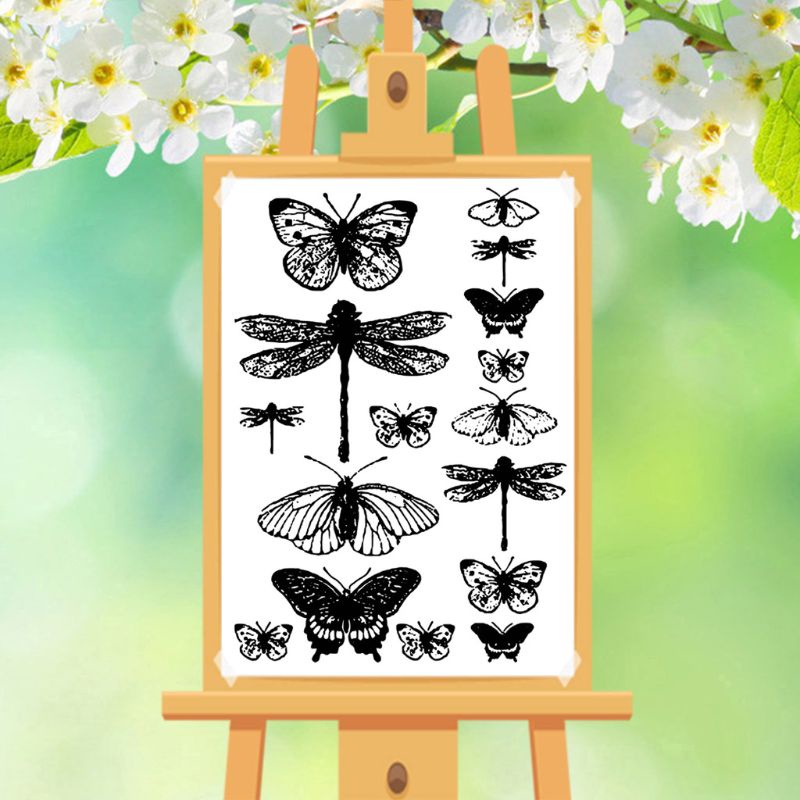 Con Dấu Silicone Trong Suốt Hình Chuồn Chuồn Và Bướm Trang Trí Scrapbook