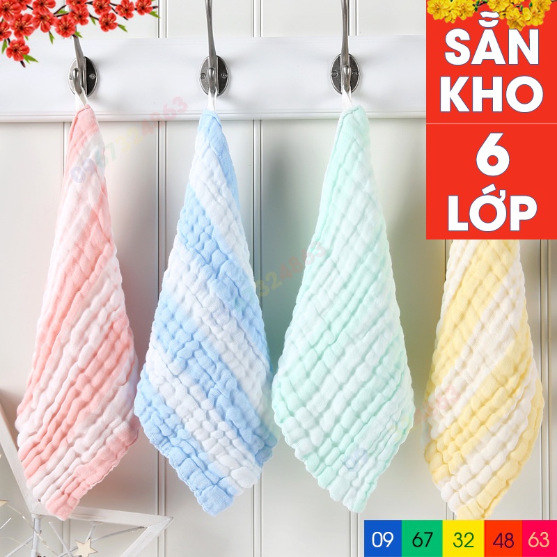 Khăn sữa xô 6 lớp XỌC KẺ rửa mặt loại dày siêu mềm mại cho bé