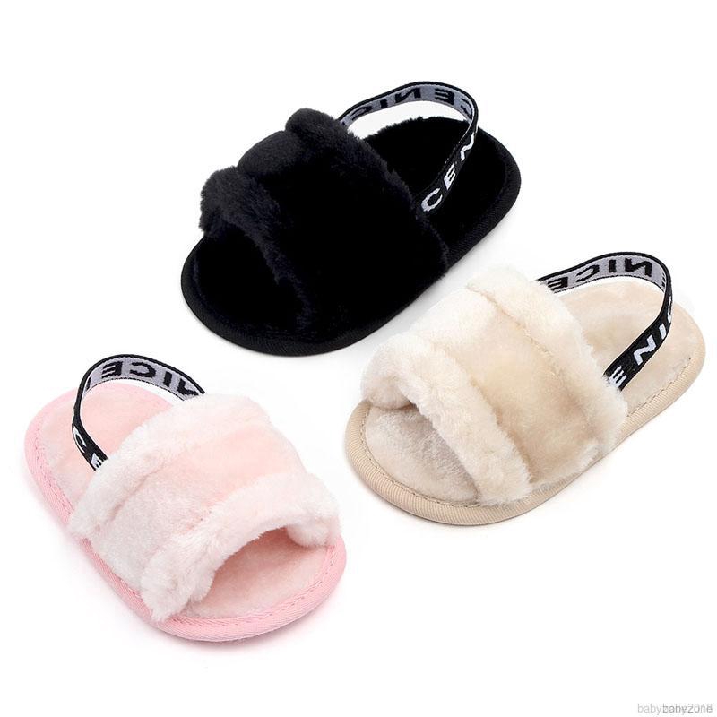 Giày Sandal Lông Mềm Màu Trơn Cho Bé Gái Từ 0-18 Tháng