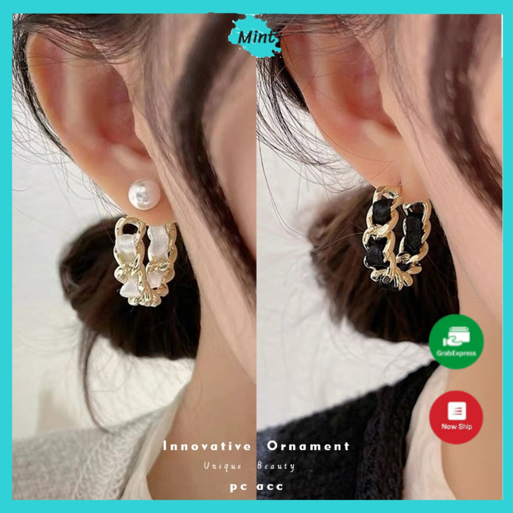 Bông Tai Nữ ❤️KHÔNG GÂY DỊ ỨNG❤️ Khuyên Tai Tròn Xích Cuộn Cỡ Lớn Kèm Lụa Xoắn Phong Cách Hàn Quốc
