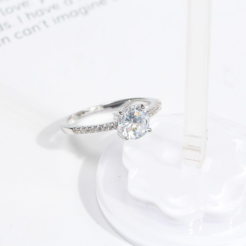 Nhẫn kim cuong zircon mặt tròn 6 móng - n23