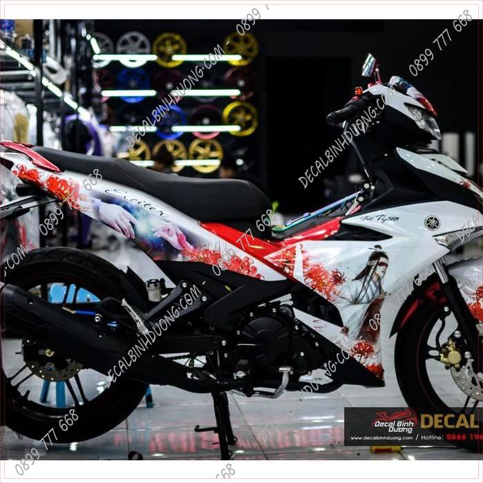 Tem Xe Exciter 150,Tem Trùm Xe Exciter 150 Mẫu Hoa Bỉ Ngạn Trắng Đỏ Chất Nhất