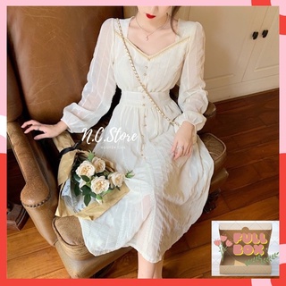 Đầm ren hàng cao cấp cúc ngọc cổ vuông sang chảnh