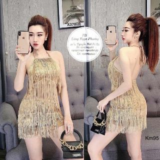 Đầm body cổ yếm tua rua
