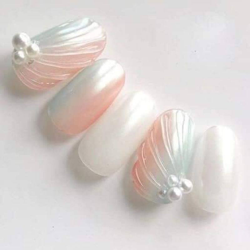 Set Tráng Gương Ngọc Trai Làm Nail - set 6 hũ với 6 màu ánh trai khác nhau