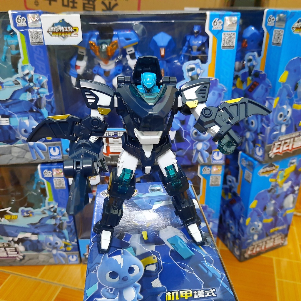 Đồ chơi biệt đội siêu nhân nhí mùa 2 Robot siêu khủng long cá mập Megalodon và Siêu nhân Volt