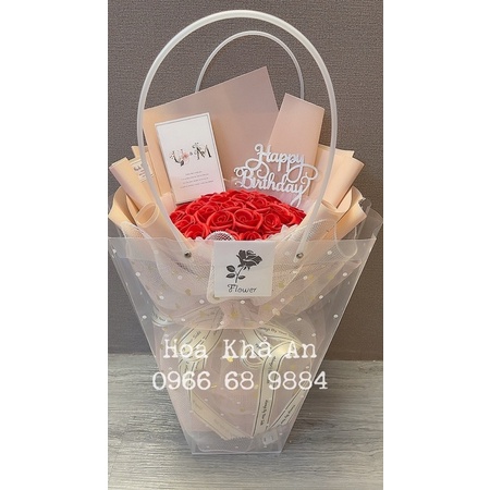[Combo túi thiệp] Bó hoa sáp 35bông kèm túi nhựa sang trọng, tặng sinh nhật, kỷ niệm cực xinh