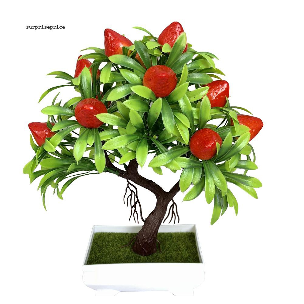 Bộ chậu cây dâu giả trang trí nội thất sân vườn