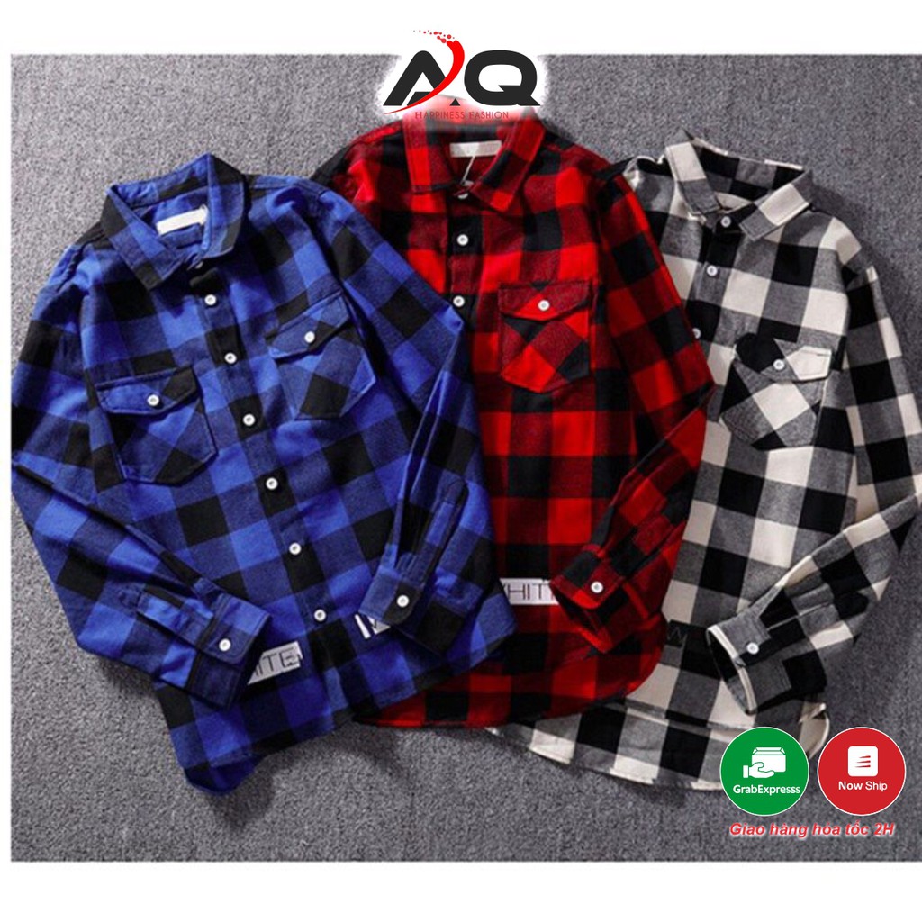 Áo Sơ Mi Caro Flannel 💖Nam Nữ Đẹp Chất 🌟FREESHIP+QUÀ TẶNG🌟FLANNEL CARO In WHITE - QSTORE