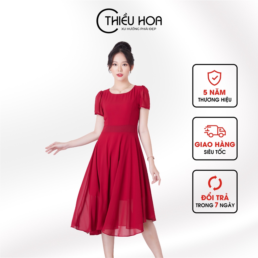 Đầm trung niên chất liệu chiffon dáng xòe đơn giản Thiều Hoa A0309