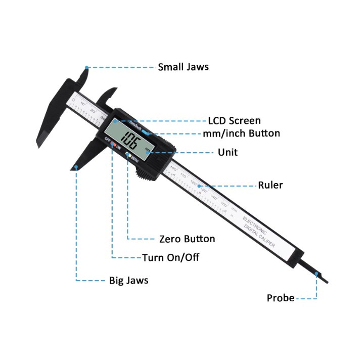 Thước kẹp kỹ thuật số. Thước đo kẹp có màn hình hiển thị số liệu. 15cm. Vi Tính Quốc Duy