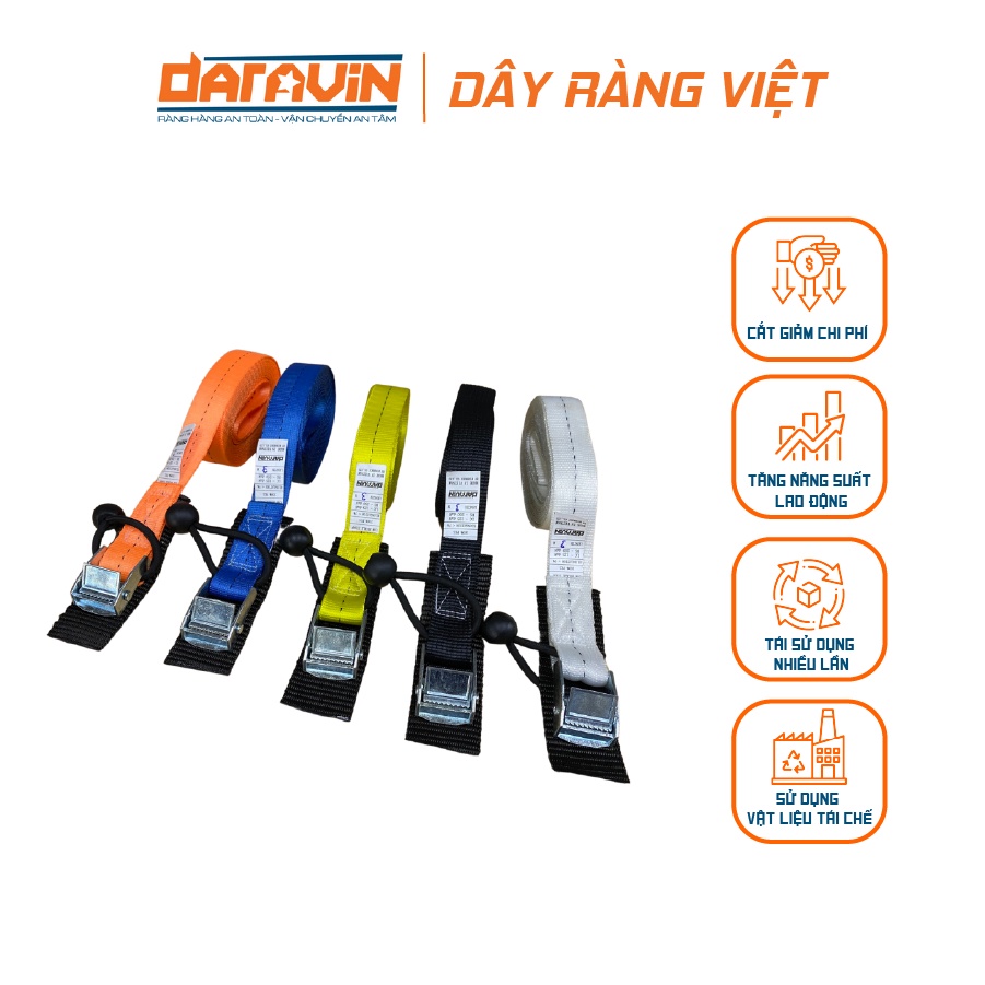 Dây Chằng Hàng Khóa Cam DARAVIN Bản 25mm Tải 250KG Với Chất Liệu 100% Polyester Siêu Bền Dài 3M