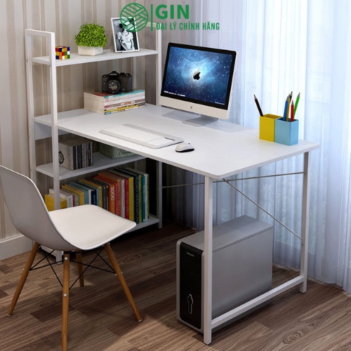 Bàn làm việc khung sắt kèm giá sách sơn tĩnh điện chịu lực cao, bàn vi tính hoặc bàn học, làm việc lắp ráp dễ dàng-GM12