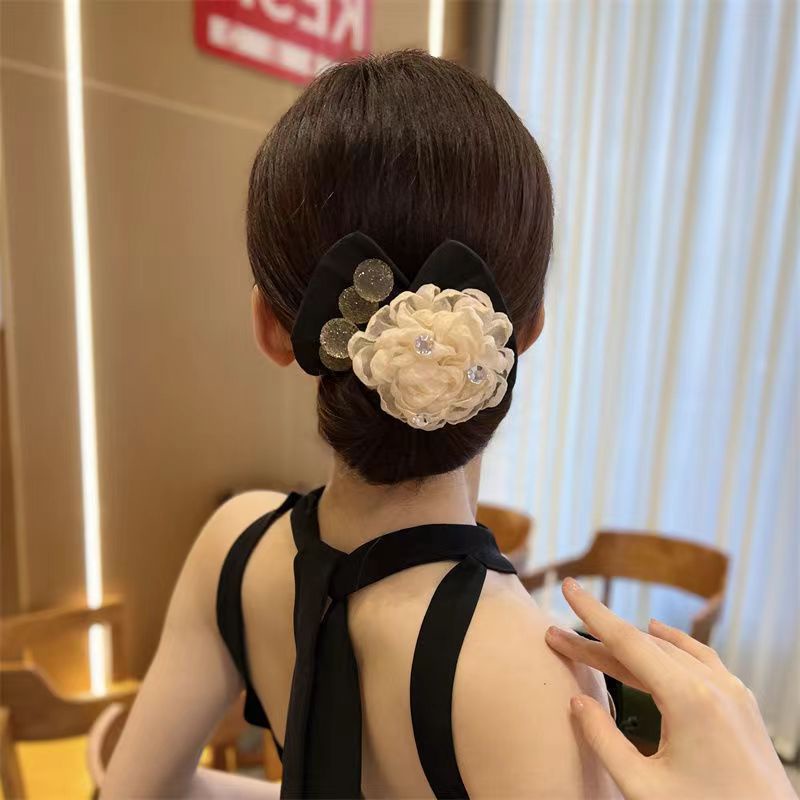 Kẹp Tóc Vải Lụa Cao Cấp Hình Chữ Nhật Đính Hoa Trà DIY Dành Cho Nữ