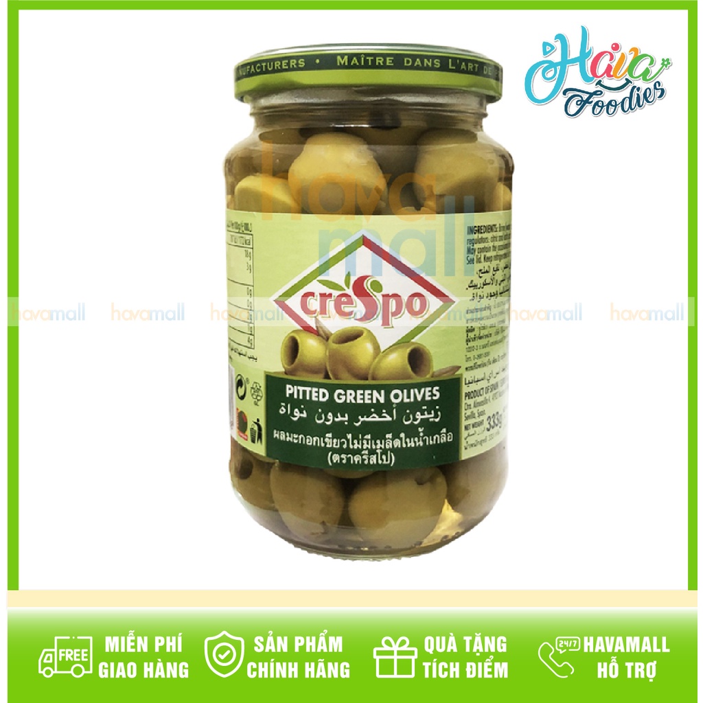 [HÀNG CHÍNH HÃNG] Trái Oliu Xanh Không Hạt Crespo 333gr – Pitted Green Olives