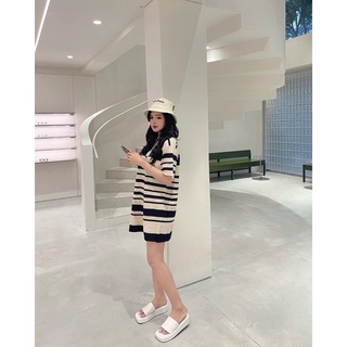 Đầm sọc cổ polo Sweet Tea