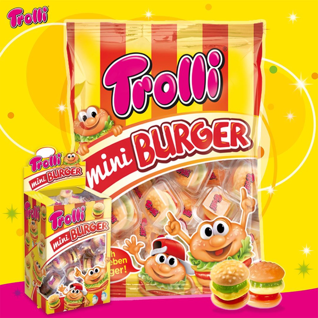 Kẹo Dẻo Trolli Mini Burger Hình Bánh Mì Hamburger Ngộ Nghĩnh Gói 170gr
